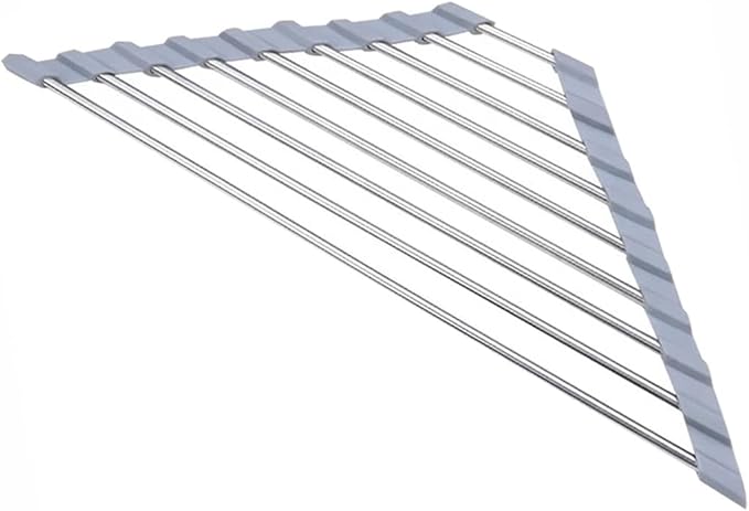 Triangle Dish Drying Rack Multipurpose Roll-up Drying Rack for Sink Corner Stainless Steel Over The Sink Corner Dish Drainer Mat for Kitchen (Grey) - Image 6