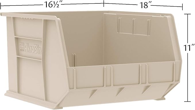 Akro-Mils 30270 AkroBins Plastic Storage Bins, 18"x16"x11", Stone, 3-Pack | Space-Saving Stackable Bins for Garage, Pantry, Craft Organization - Image 3