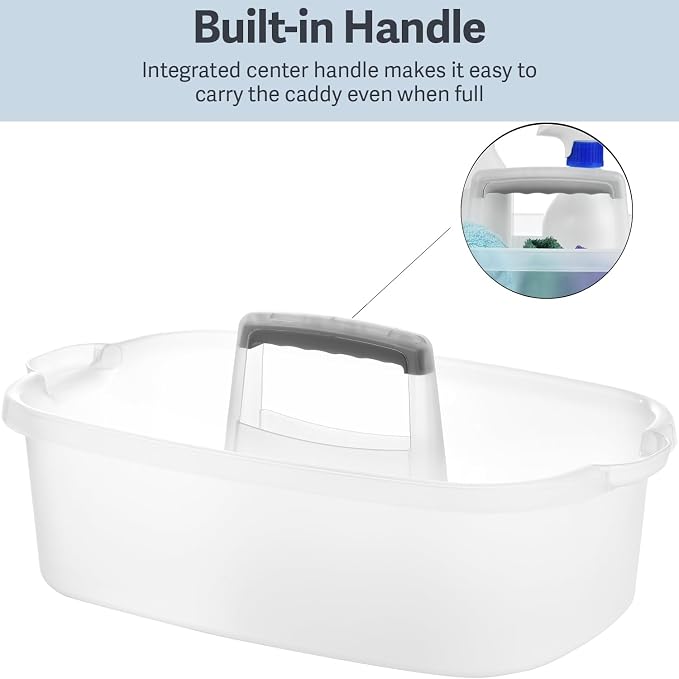 Large Cleaning Caddy with Handle, Cleaning Tool Storage Basket Organizer, Sturdy Pail Bucket Organizer, Household Bucket for Cleaning Supplies - Clear - Image 2