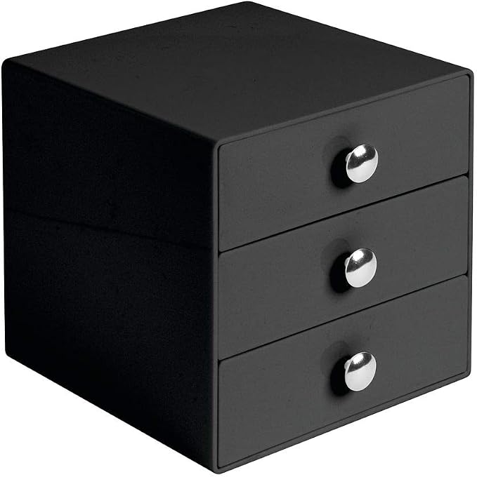 iDesign 35360 3-Drawer Plastic Vanity Organizer, Compact Storage Organization Set for Cosmetics, Dental Supplies, Hair Care, Bathroom, Dorm, Desk, Countertop, Office, 6.5" x 6.5" x 6.5", Black | BPA-Free Plastic - Image 4