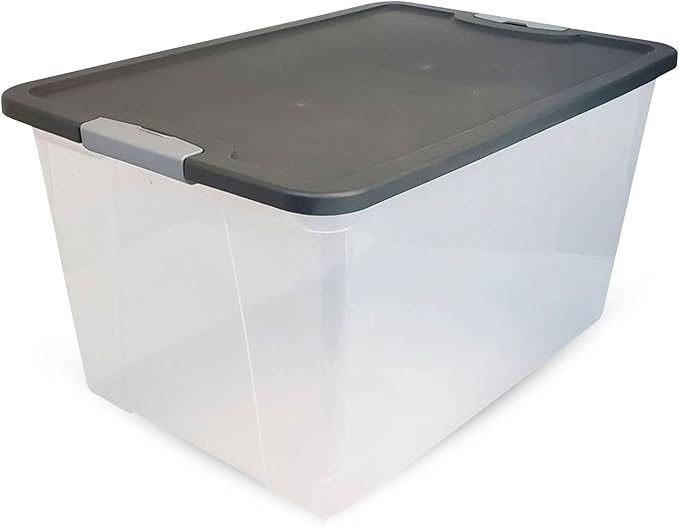 HOMZ 4-Pack Secure Latch, Clear Plastic Storage Organizer Bins, 64 Quart, Gray Lid - Stackable Container Boxes for Bedroom, Bathroom, Garage, and Office Organization - Image 9