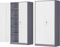 Metal Storage Cabinet Doors, 72" Locking Steel Storage Cabinet with Shelves, Tall Lockable Steel Cabinets for Home Office, Garage(New Grey) by INTERGREAT