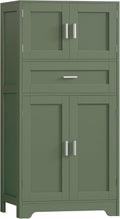 Bathroom Floor Storage Cabinet with Adjustable Shelf, Freestanding Storage Cabinet with 4 Doors, Cupboard for Living Room, Home Office, Entryway, Forest Green by TEENFON