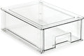 Isaac Jacobs Medium Stackable Organizer Drawer (12.5” x 8.3” x 4.1”), Clear Plastic Storage Box, Pull-Out Bin, Home, Office, Closet & Shoe Organization, BPA-Free, Food/Fridge/Freezer Safe (Medium) by IsaacJacobs