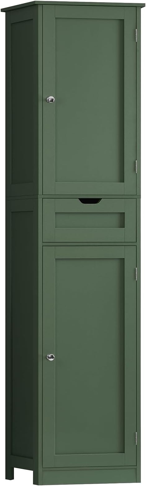 Iwell Tall Bathroom Storage Cabinet with 2 Doors & 1 Drawer, Narrow Storage Cabinet with Adjustable Shelves, for Living Room, Bathroom, Kitchen, Forest Green by IWELL