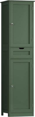 Iwell Tall Bathroom Storage Cabinet with 2 Doors & 1 Drawer, Narrow Storage Cabinet with Adjustable Shelves, for Living Room, Bathroom, Kitchen, Forest Green by IWELL