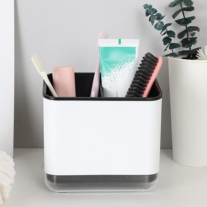 KeFanta Sink Caddy for Countertop, Sponge Holder for Kitchen Sink, Dish Sponge and Brush Holder, Plastic Dish Scrubber Organizer with Drain Pan, Black - Image 6