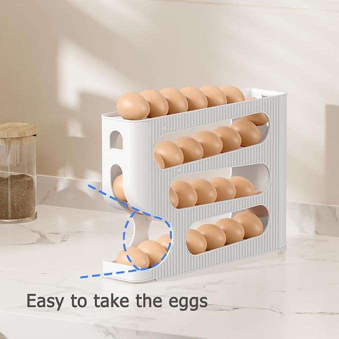 FIFO Egg Holder for Fridge, Egg Organizer for 28 Large Size Eggs | 1-Pack Auto Rolling Egg Dispenser for Refrigerator, Space-Saving Egg Roller/Container/Storage for Kitchen Countertop - Image 6