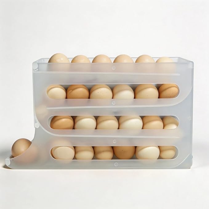 28 Egg Holder for Fridge, 4-Tier Auto Rolling Egg Organizer for Refrigerator, Gravity Slide Dispenser Rack, Space-Saving Storage (Tran) - Image 2