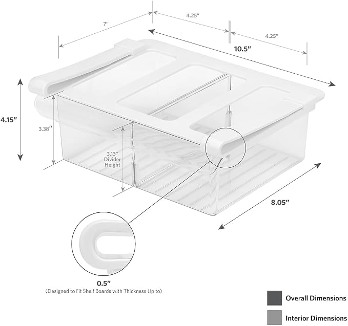 Glad Pull Out Fridge Drawer Organizer - Clip-On Under Shelf Refrigerator & Pantry Storage Bin with 2 Compartments for Fruit, Vegetables, and Deli Meat Drawer - BPA Free Clear Plastic - Image 2