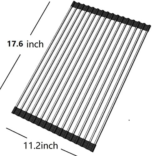 Roll up Dish Drying Rack Over The Sink Portable Stainless Still Rolling Rack Folding Mat for Kitchen Counter (Black, 17.7''LX11.8''W) - Image 2