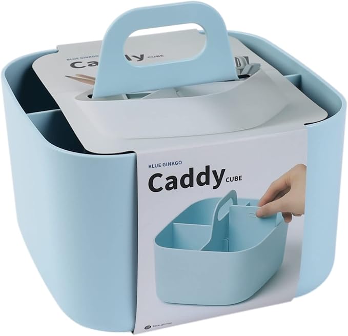 BLUE GINKGO Stackable Organizer Caddy, Square, Blue, Made in Korea | Portable. Adjustable. Home, Office & School Storage. by BLUEGINKGO