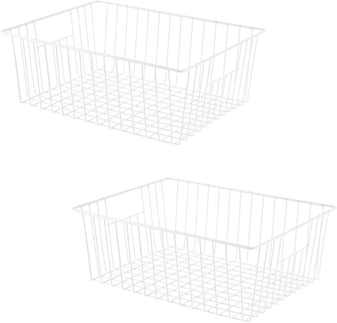 16" L x 12" W Wider Freezer Storage Organizer Baskets Container, Deep Metal Wire Chest Upright Refrigerator Divider Bins with Built-in Handles for Cabinet, Pantry, Closet, Kitchen by Y.Z.Bros