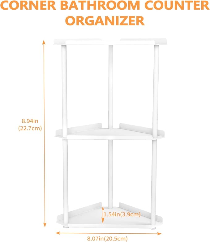 FLE Corner Bathroom Counter Organizer, Bathroom Organizer Countertop White | 3 Tier Corner Shelf, Tabletop Mount,Waterproof solid shelf fits bathroom toiletries and kitchen condiment storage. - Image 2