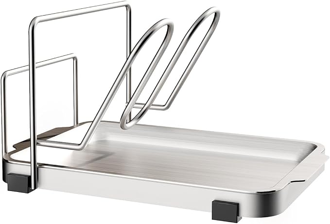spatula holder, Pot lid holder,Spoon rest for stove top, Cutting Board Holder,304 Stainless Steel spoon rest for kitchen counter,Pot Lid Organizer Rack for Stove Top Cooking, Dishwasher Safe by Unknown