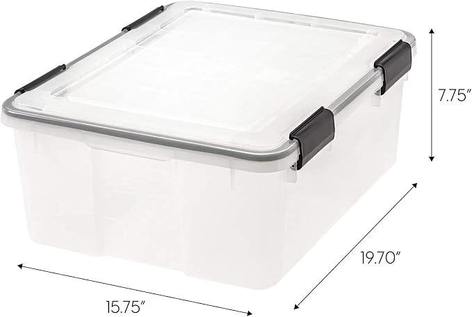 IRIS USA 6-Pack 31 Qt Storage Bins with Gasket Lids, Clear/Black | WeatherPro seal protects everyday essentials in closets, offices and laundry rooms - Image 3