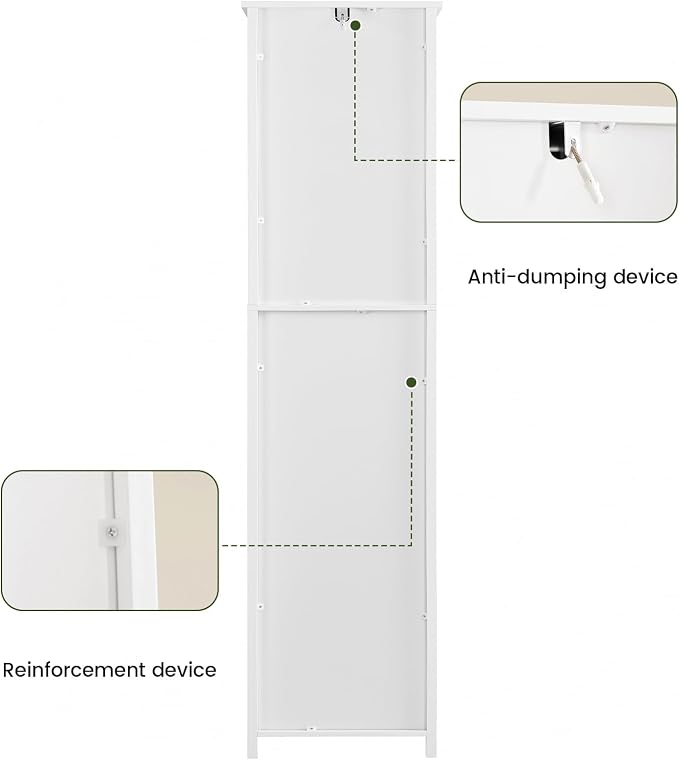 Iwell Tall Bathroom Cabinet, Slim Narrow Bathroom Storage Cabinet with Adjustable Shelves, Storage Cabinets with 1 Drawer, for Bathroom, Living Room, Entryway, Kitchen, White - Image 8