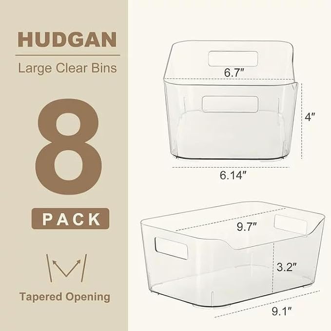 Hudgan 8 Pack Clear Pantry Organizer Bins for Kitchen, Clear Plastic Storage Bins for Bathroom, Pantry Organizer Containers for Home Edit, Drawer, Under Sink, Fridge - Image 6