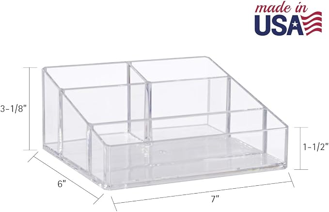 STORi Clear Plastic Small Countertop Vanity Makeup Organizer, Compact Rectangular 4-Compartment Holder for Brushes, Eyeshadow Palettes, & Beauty Supplies, Made in USA - Image 5