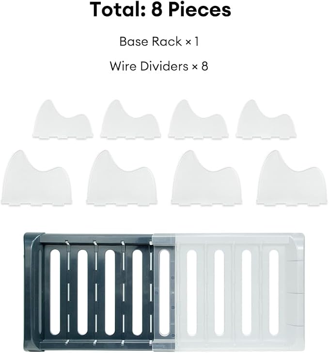 Pot Lids Organizer Rack for Cabinet and Countertop - 8+ Pan Lids and Bakeware Organizer Rack Holder, Expandable 13" to 22" with 8 Dividers, Base for Lids, Bakeware, Cookware Storage, Dark Grey - Image 7