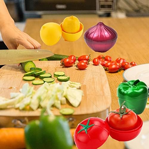 4 PCS Fruit & Vegetable Shaped Food Saver Storage Containers | Storage Holder Refrigerator Vegetable Crisper(Onion, tomato, lemon, green pepper) - Image 6