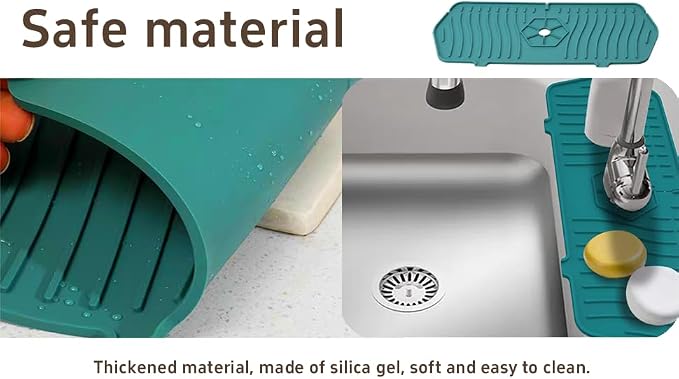 1 PCS Kitchen Sink Faucet Mat - 2026 New Foldable Sink Protectors for Kitchen Sink, Multi-Size Silicone Faucet Guard & Draining Mat, Splash Guard Keeps Countertop Dry, for Farmhouse RV Bathroom - Image 3