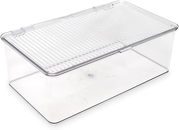 Isaac Jacobs Medium Stackable Organizer Bin (10.75”x6.5”x3.7”) | With Hinged Lid, Clear Storage Box Home Office School Fridge Bathroom Kitchen Pantry Container BPAFree Food Safe by IsaacJacobs