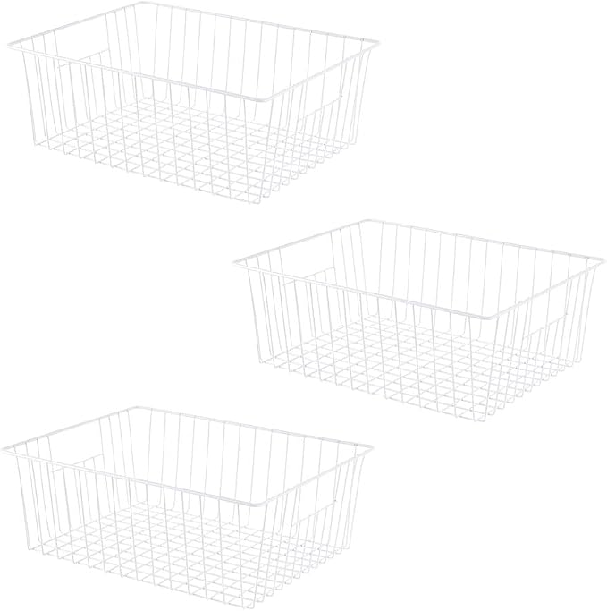 16" L x 12" W Wider Freezer Storage Organizer Baskets Container, Metal Wire Chest Upright Refrigerator Divider Bins with Built-in Handles for Cabinet, Pantry, Closet, Kitchen（3 Pack） by Y.Z.Bros