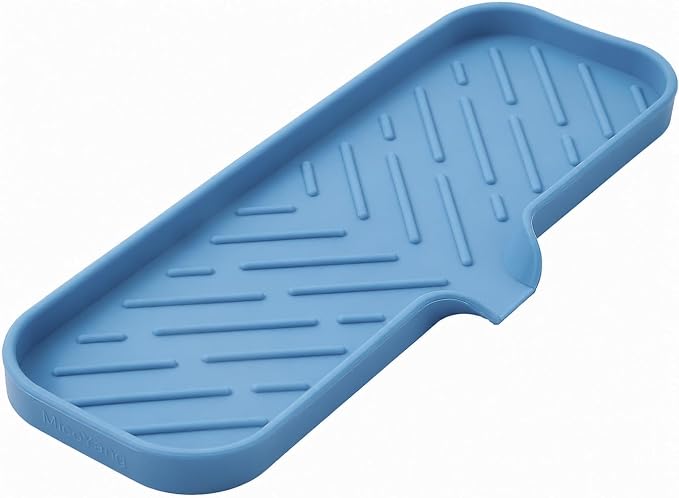 MicoYang Silicone Soap Dish with Drain Spout — Self-Draining Double Sink Organizer Tray for Kitchen & Bath, Dispensers, Sponges & Soap Holder, Non-Slip & Dishwasher Safe, Lichen Blue (Large, 12"×4") by MicoYang