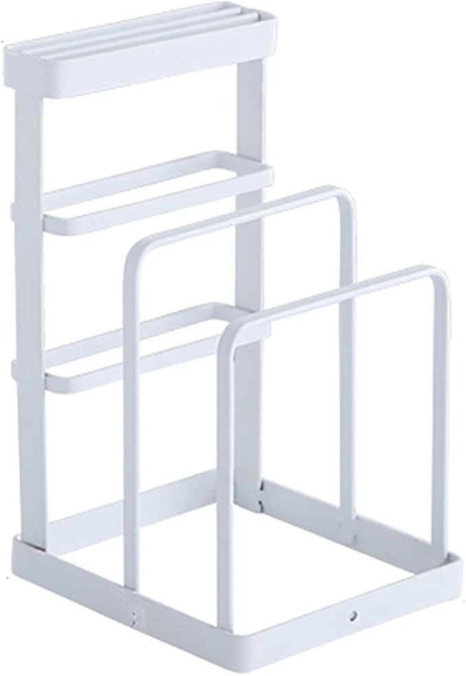 VANRA Metal Knife Block Without Knives, Multifunctional Knife Holder with 2 Layers Cutting Board Rack Dish Rack, Kitchen Storage Organizer,White - Image 4