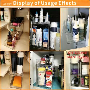 2 Tier Pull Out Cabinet Organizer and Medicine Cabinet Storage for Supplement,Vitamin,Medication and Pill Bottle,10.4" Deep Pantry Organizers Drawer,Under Sink Organizer for Bathroom,Cupboard - Image 5