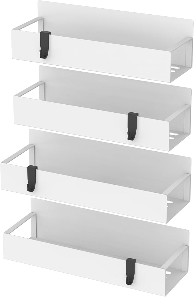 Metal Magnetic Spice Rack for Refrigerator with Hooks White | Magnetic Shelves Heavy Duty for Fridge in Kitchen, Seasoning Storage Organizer, For Oven Washer and Dryer, For Heavier Items - Image 5