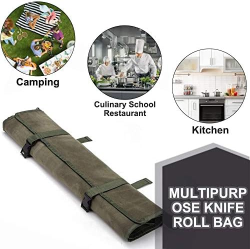 Chef’s Knife Roll Bag,Waxed Canvas Knife Cultery Carrier, Portable Chef Knife Cases,Knife Pouch Holders With 10 Slots Plus 1 Zipper Pockets Can Hold Home Kitchen Knife Tools Up To 18.8” - Image 4