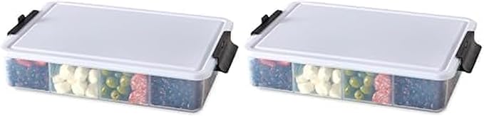 Farberware Build-A-Board Snacklebox Serving Tray with Locking Plastic Cutting Board Lid, Portable Storage Container with Compartments for Charcuterie, and More-Make it. Take it. Enjoy it, 11x16-Inch by Farberware