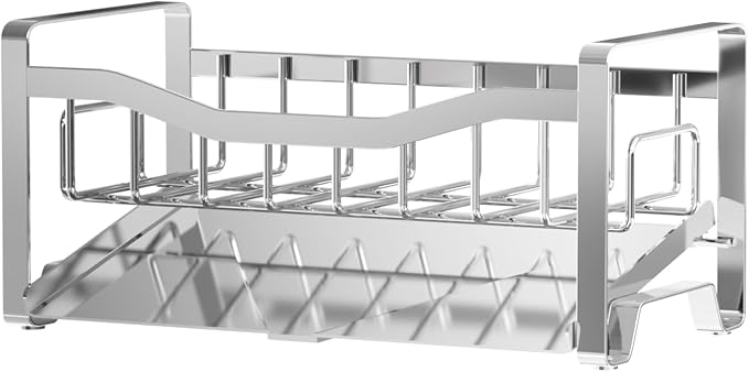 Stainless Steel Kitchen Sink Caddy Organizer with Auto Drain Tray, Sponge Holder for Countertop Storage Silver - Image 7