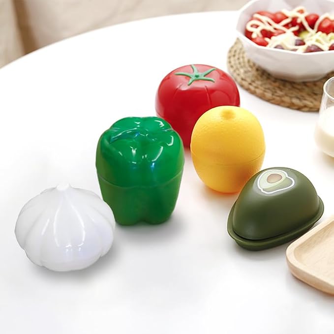 Vegetable and Fruit Storage Containers for Refrigerator, Pack of 2 | Green Pepper and Lemon Storage, Food Storage Containers with Lids - Image 4
