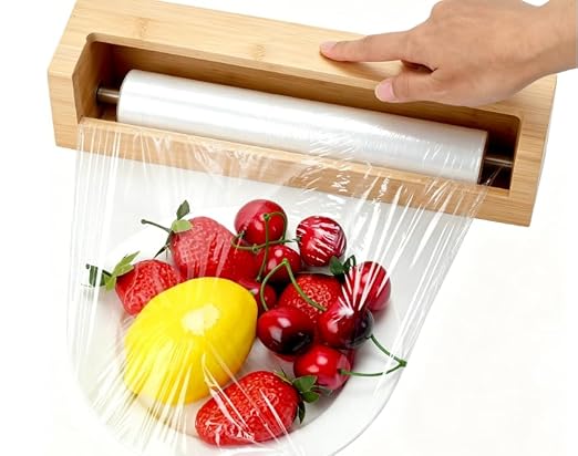 Plastic Wrap Dispenser with Cutter,Cling Wrap with Slide Cutter for Kitchen Storage Organization Holder for 12" Roll - Image 9