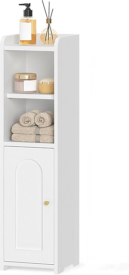 Hzuaneri Bathroom Storage Cabinet, Narrow Toilet Paper Cabinets with Doors | Small Corner Floor Cabinet with Doors and Adjustable Shelf, Bathroom Organizer for Small Spaces, White BC19703X by Hzuaneri