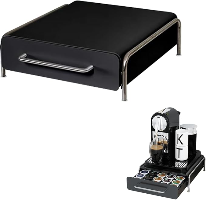 Pod Holder Drawer Capsule Organizer, Pull Out Coffee Pods Storage, Slide Out Drawers Holder for Capsules, Under Brewer Storage Sliding Drawer, Home Kitchen Counter Organization (Black, L) by Unknown