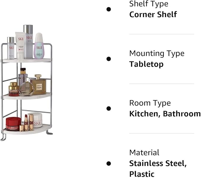3-Tier Corner Shelf Bathroom Counter Organizer, White | Multi-Space Storage Tray, Holds Spices, Cosmetics, Lotion, Space-Saving for Sink, Vanity and Kitchen - Image 7