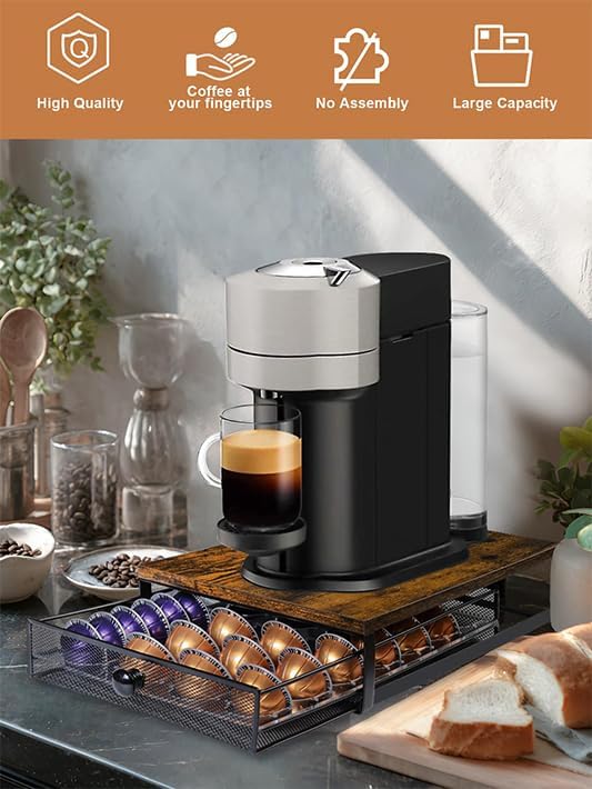 Sedegn Nespresso Vertuo Pod Holder: Pod Organizer for 56 Small/28 Large | Smooth glide drawer for easy access non-slip & tool-free durable fits Vertuo – nespresso pods holder for kitchen office Brown - Image 4