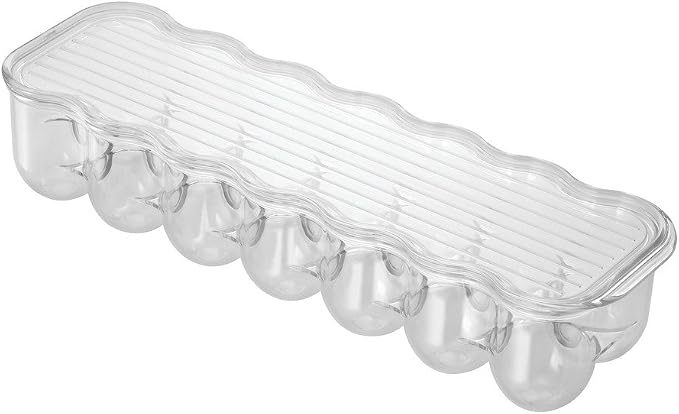 iDesign Plastic Egg Holder for Refrigerator with Handle and Lid, Fridge Storage Organizer for Kitchen, Holds up to 14, 4.25" x 14.5" x 3", Clear by iDesign