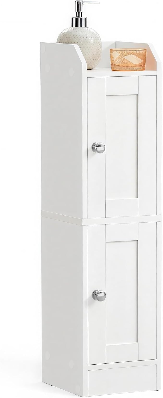 VASAGLE Storage Cabinet Slim with Reversible Doors, 2 Doors，Cloud White | Small Storage Corner Floor Cabinet, Narrow Orgnizer, Adjustable Shelves, Cloud White, Siren Collection, UBBK312WB01S by Unknown
