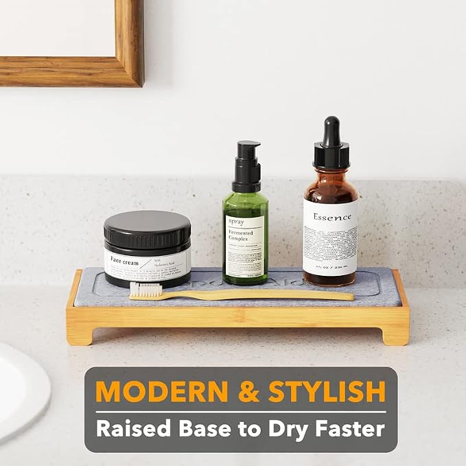SpaceAid DryingNeat Instant Dry Sink Caddy Organizers, Kitchen Sponge Soap Holder Dispenser, Countertop Fast Drying Counter Tray Rack (Bamboo, Gray) - Image 4