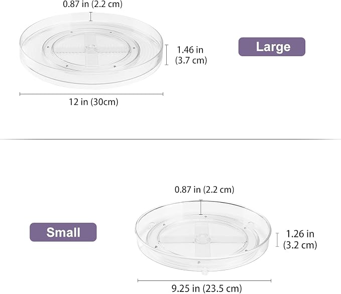 2 Pack Puricon Clear Lazy Susan Turntable Organizer (12 Inch & 9.25"), Plastic Rotating Tray Home Edit Lazy Susan Spice Rack Cabinet Organizer for Pantry Countertop Kitchen Fridge Bathroom -Low Edge | Plastic Rotating Tray Home Edit Lazy Susan Spice Ra... - Image 3