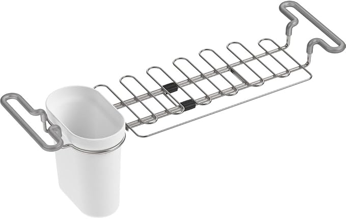 Kohler K-5473-0 Multi-Purpose Over-The-Sink Drying Rack, Caddy with Kitchen Towel Bar Holder, Soaking Cup. Expandable 14.6" to 17.6", White by Unknown