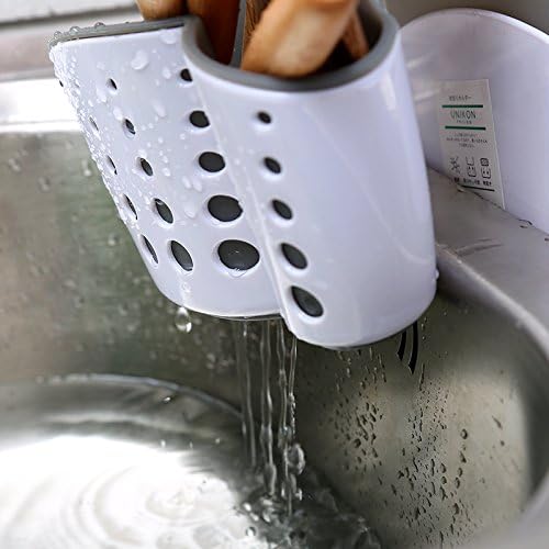 Kitchen Sink Caddy Sponge Holder, Saddle Faucet Organizer | Plastic Fitting Most Sink Rims, Removable Drain Basket Holding Sponges, Brushes & Stoppers Dry to Tidy Kitchen Sinks - Image 4