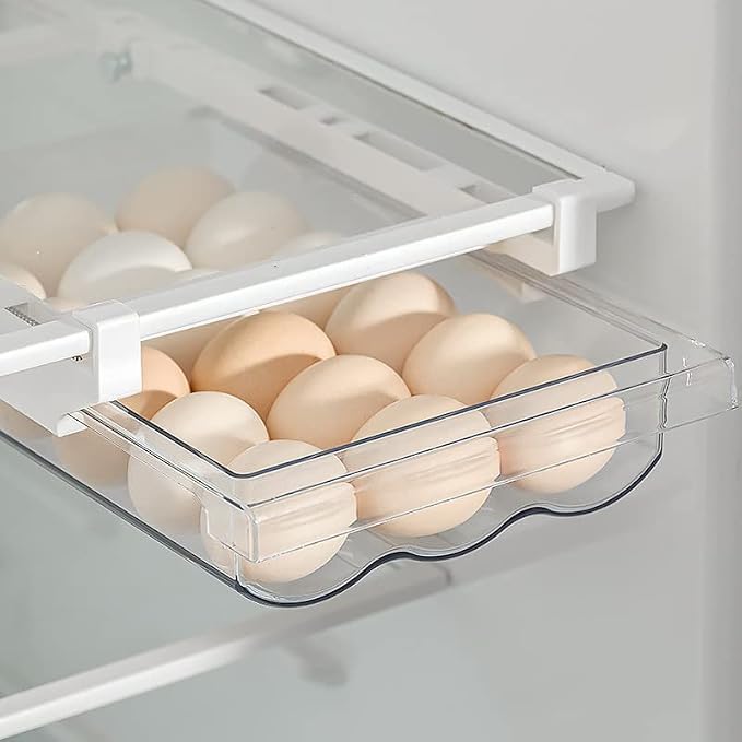 IVAILEX Egg Holder for Refrigerator, Fridge Egg Storage Tray, Clear Plastic Egg Drawer for Refrigerator, Space Saver Egg Storage Container & Organizer - Image 2