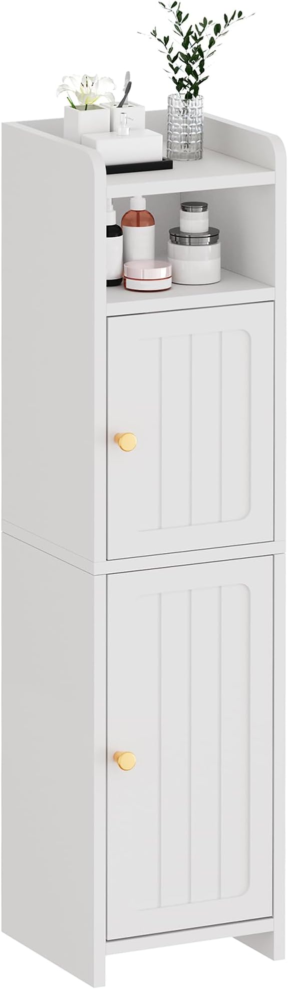 BEWISHOME Small Bathroom Storage Cabinet, 2 Doors Narrow Bathroom Cabinet | Storage Cabinet with Adjustable Shelves, Narrow Toilet Paper Cabinet 7.9"D x 7.9"W x 31.5"H, for Small Spaces, White YYG03W by BEWISHOME
