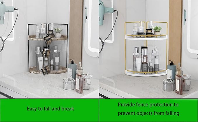 Dorhors Corner Bathroom Counter Organizer,Vanity Countertop Storage Shelf | 2-Tier Gold Rack Holder for Skincare,Perfume,Makeup,Lotion,Wood Sink Tray Stand for Kitchen,Restroom,Dresser - Image 5